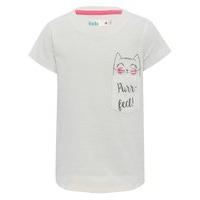 Girls short sleeve super cute kitten pocket detail purr-fect slogan casual cotton t-shirt - White