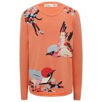 Girls Pink sequin embellished bird and floral printed long sleeve cotton top - Pink