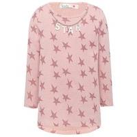 Girls long sleeve pull on lightweight pink sparkle thread star print detachable necklace sweater top - Pink