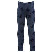 Girls full length textured flocked everyday casual butterfly and heart pull on leggings - Navy