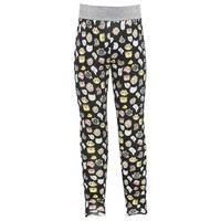 Girls multi colour full length pull on light jersey cat print glitter silver waistband leggings - Charcoal