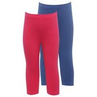 Girls cotton stretch elasticated waistband plain pink and blue cropped leggings two pack - Navy
