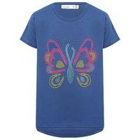 girls blue short sleeve crew neck gemstone butterfly motif dipped hem  ...