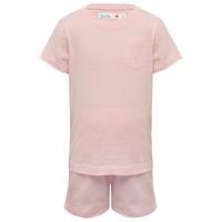 Girls pink short broderie anglaise sleeve elasticated waistband t-shirt and shorts pyjama set - Pink