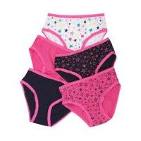 Girls 100% Cotton 5 Pack of Star Print Elasticated Scallop Trim Briefs - White