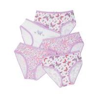 Girls 100% cotton pink and lilac bow butterfly design everyday briefs - 5 pack - Multicolour