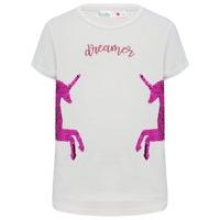 girls white short sleeve crew neckline dreamer slogan two way flip seq ...