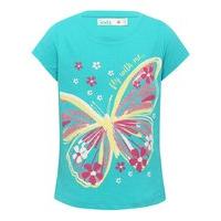 Girls 100% cotton teal short sleeve butterfly with me graphic slogan t-shirt - Teal