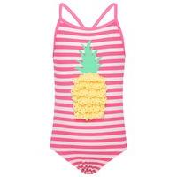 Girls swimwear Minoti racer back stripe print pineapple ruffle one piece swimsuit - Red