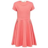 Girls Pink short sleeve ribbed texture fit and flare design with front zip detail skater dress - Pink