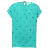 Girls green short sleeve glitter heart print step back hem t-shirt G - Green