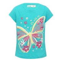 Girls 100% cotton teal short sleeve butterfly with me graphic slogan t-shirt - Teal