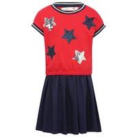 girls pure cotton short sleeve sequin embellished star drop waist skat ...