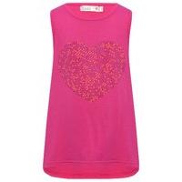 Girls pink sleeveless love heart gemstone motif dipped back hem vest top - Pink