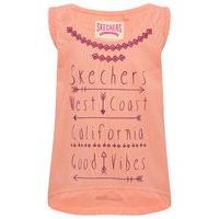 Girls sleeveless plait trim scoop neck skechers california slogan arrow top - Peach