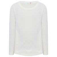 Girls plain cream long sleeve pull on pure cotton crew neck dip hem t-shirt - Cream