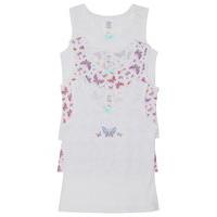 Girls Butterfly Print 100% Cotton Vests Three Pack - White