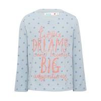 Girls pure cotton long sleeve polka dot Little Dreams Can Become Big Adventures slogan top - Pale Blue