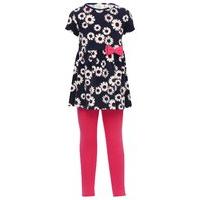 Girls Daisy tunic and leggings two piece outfit set ages 3/4 - 9/10 - Navy