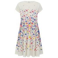 Girls Short Sleeve Jewel Embellished Floral Print Skater Fit And Flare Style Dress - Cream