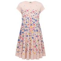 Girls Short Sleeve Jewel Embellished Floral Print Skater Fit And Flare Style Dress - Pale Pink
