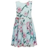 girls blue sleeveless gathered fit flare skirt floral print silver met ...