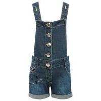 girls dark wash silver button front adjustable brace embroidered cat p ...