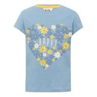 Girls 100% cotton pale blue short sleeve flower print Happy slogan love heart shape t-shirt - Pale Blue