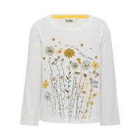 Girls 100% cotton white long sleeve yellow gold floral print good vibes slogan top - White
