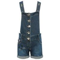 girls dark wash silver button front adjustable brace embroidered cat p ...