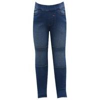 Girls dark wash full length pull on elasticated waist denim look biker style jeggings - Denim