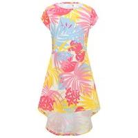 girls cotton rich short sleeve scoop neckline dipped back hem tropical ...