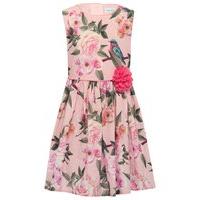 girls sleeveless floral bird print pink flower corsage detail skater p ...