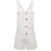 Girls Kite and Cosmic cotton rich white twill adjustable strap French bulldog buttons dungarees - White