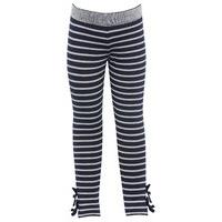 Girls Kite and Cosmic navy white stripe stretch cotton metallic silver stretch waist bow leggings - Navy