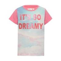 Girls Cotton Blend Short Sleeve Round Neck Its so dreamy slogan cloud design Pyjama Top - Multicolour