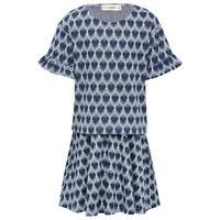 Girls Kite and Cosmic blue love heart print short frill sleeve top and skater skirt matching set - Navy