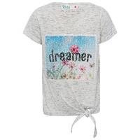 Girls short sleeve grey knot hem two way flip sequin explore dreamer design t-shirt - Grey