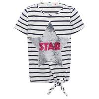 girls short sleeve black white stripe two way sequin star slogan smile ...