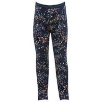 Girls full length navy floral print sparkle threaded elasticated waistband pull on leggings - Navy