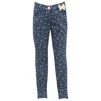 Girls Floral Print Skinny Jeans with Bow Detail - Denim