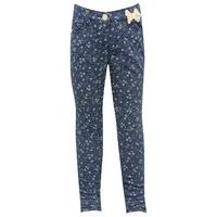 Girls Floral Print Skinny Jeans with Bow Detail - Denim