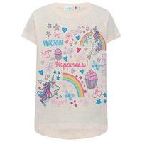Girls cotton rich short sleeve pink neppy base unicorn rainbow cupcake graphic dip back t-shirt - Pink