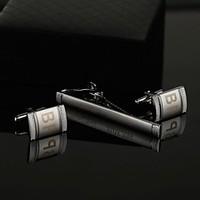 Gift Groomsman Personalized Classic Cufflinks and Tie Clip Sets with Gift Box