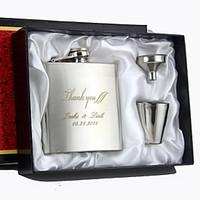 Gift Groomsman Personalized 4 Pieces Silver Stainless Steel 6-oz Flask Gift Set