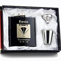 Gift Groomsman Personalized 4 Pieces Quality Stainless Steel 6-oz Flask in Gift Box