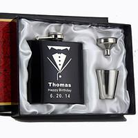 Gift Groomsman Personalized 4 Pieces Black Stainless Steel 6-oz Flask in Gift Box