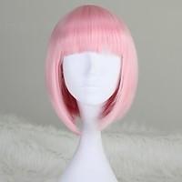 Girl\'s Capless Fashion Short Straight BOB Light Pink Synthetic Wig with Full Bang