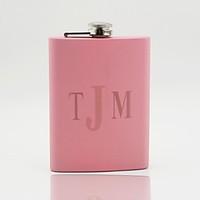Gift Groomsman /Bridesmaid Personalized Pink Stainless Steel 8-oz Flask