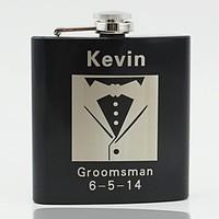 Gift Groomsman Personalized Black Stainless Steel 6-oz Flask - Men\'s suits